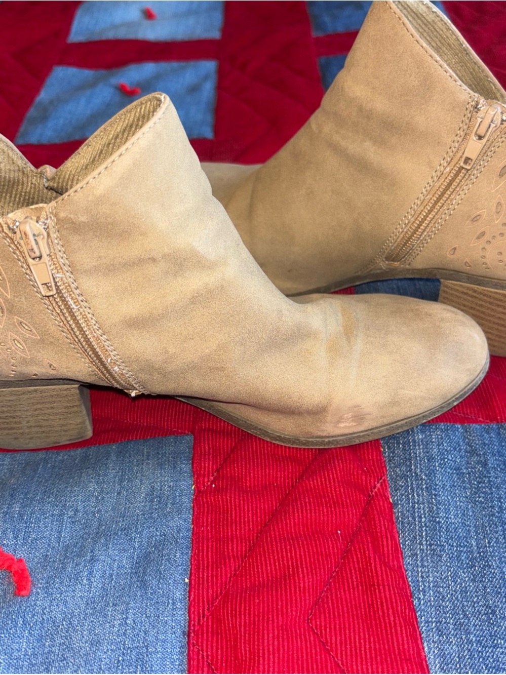POPSUGAR Beige Suede Ankle Booties with Side Zip